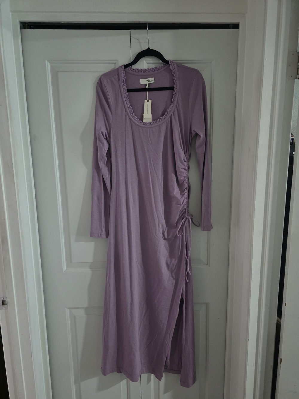 Anthropologie Lavender Long Sleeve Maxi Dress with Side Tie